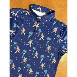 Tipsy Elves Golf Shirt Mens XL Blue Graphic Sasquatch Bigfoot Performance Polo